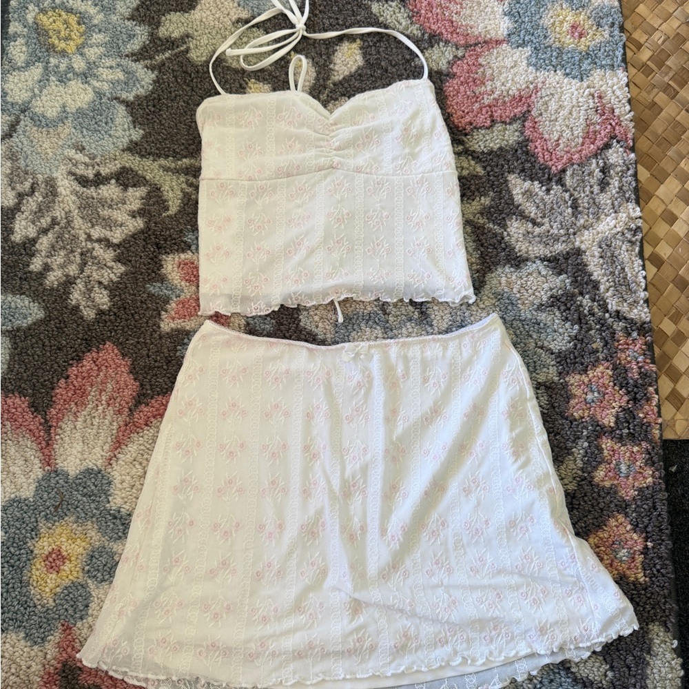 Garage White and Pink Floral Skirt Set